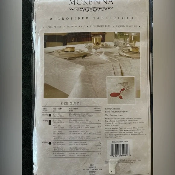 McKenna Tablecloth Microfiber Blue Round 90in - Picture 4 of 7